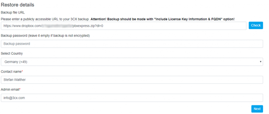 3CX PBX-restore